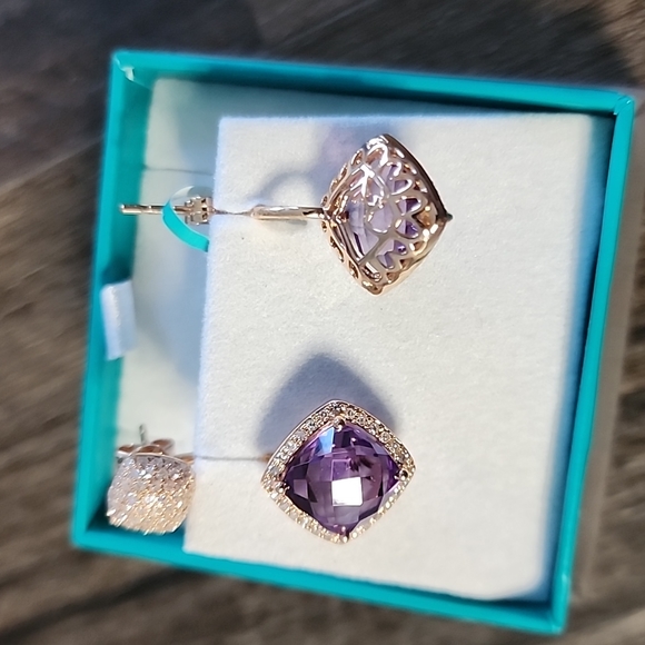 Effy 14k Rose Gold,Diamond and Amethyst earrings - Picture 2 of 3